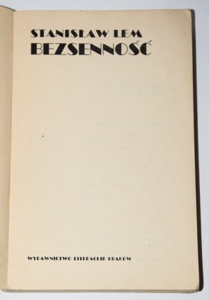 LEM Stanisław - Bezsenność. Wydanie 1. Ilustr. D. Mróz.
