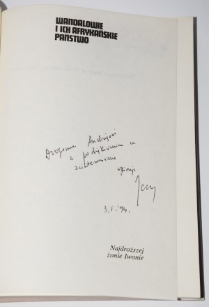 [věnování] STRZELCZYK Jerzy - Vandalové a jejich africký stát. Varšava 1992.