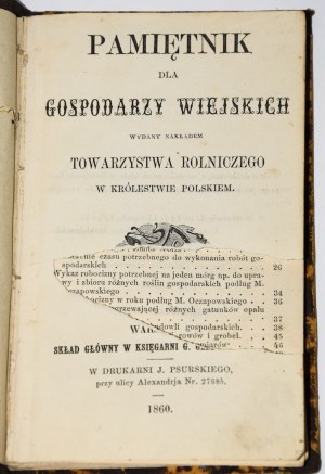 Pamiętnik dla gospodarzy wiejskich. Warszawa 1860.