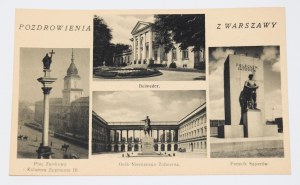 GRÜSSE AUS WARSCHAU. Belvedere. Der Schlossplatz und die Säule von Sigismund III. Das Grab des Unbekannten Soldaten. Denkmal für die Sappeure. 1938.