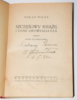 WILDE Oskar - Il principe felice. Storie. Varsavia 1922.