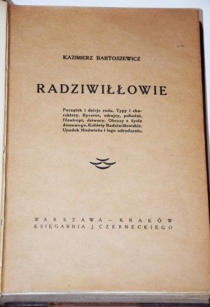 BARTOSZEWICZ Kazimierz - Radziwiłłs. Les débuts de la famille et son histoire...1928