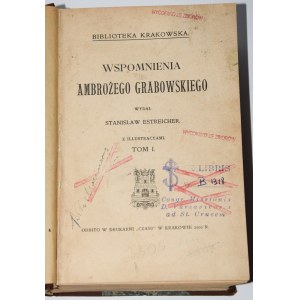 GRABOWSKI Ambroży - Memoirs ... Published by Stanislaw Estreicher. With illustracyami. T. 1-2. Cracow 1909.