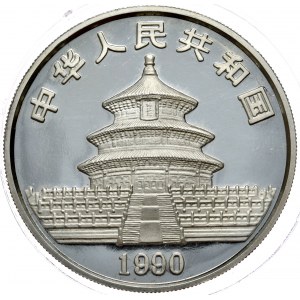 Chiny, 10 yuanów 1990 panda, 1 oz Ag 999, kapsel