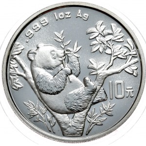 Chiny, 10 yuanów 1995 panda, 1 oz Ag 999, kapsel