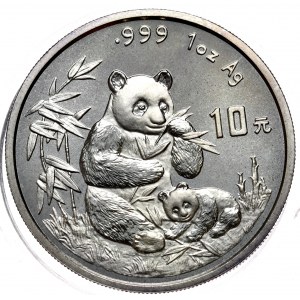 Chiny, 10 yuanów 1996 panda, 1 oz Ag 999, kapsel