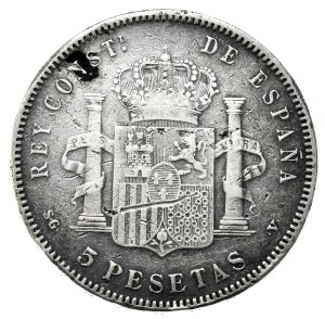Spain, 5 Pesetas, 1898.