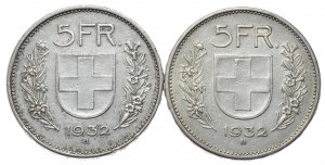 Switzerland, 5 Francs, 1932. 2pc.