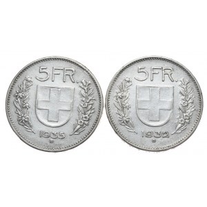 Szwajcaria, 5 Franków, 1932r.,1935r. 2szt.