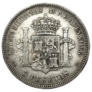 Spain, 5 Pesetas, 1876.