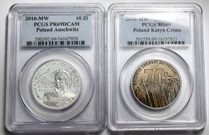 Set of 2 silver 10 zloty coins 2010 Katyn, Auschwitz