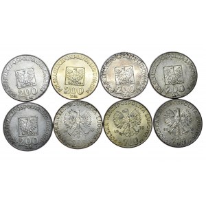 PRL, Zestaw 200 zł 1974 mapka (XXX lat PRL) i 200 zł 1976 Olimpiada - razem 8 szt.