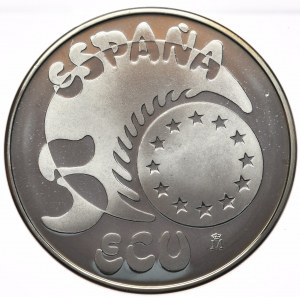 Hiszpania, 5 Ecu, 1989r. 1oz., Karol V