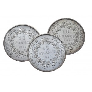 Francja, 10 franków Herkules 1965r., zestaw 3 szt.