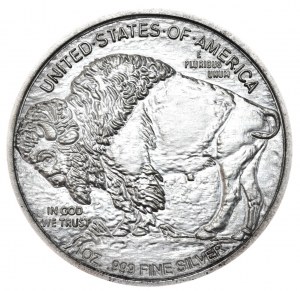 USA, bizón, 1 oz, rýdze striebro (mŕtvy indián)