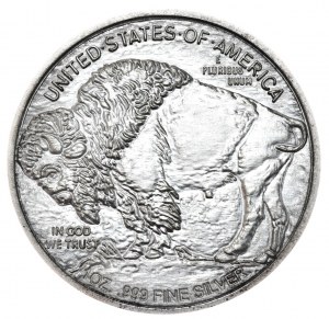 USA, bizon, 1 oz, ryzí stříbro (Mrtvý indián)