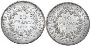 Francie, 10 franků Herkules 1965, sada 2 kusů.
