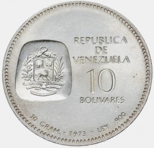 Venezuela, 10 Bolivar, 1973.