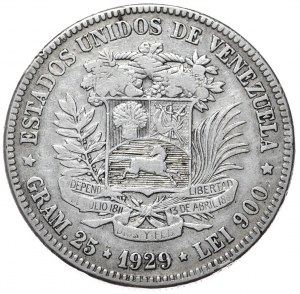 Venezuela, 5 Bolivar, 1929.