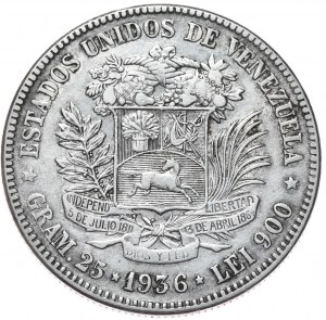 Venezuela, 5 bolívarů, 1936.