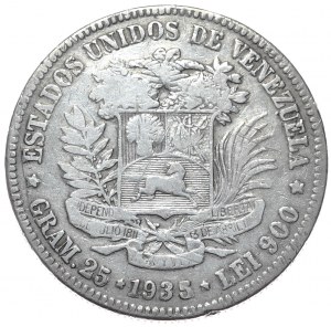 Venezuela, 5 Bolivars, 1935.