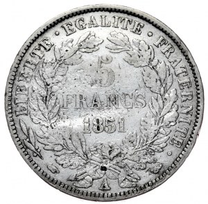 Francia, 5 franchi, 1851. Cerere
