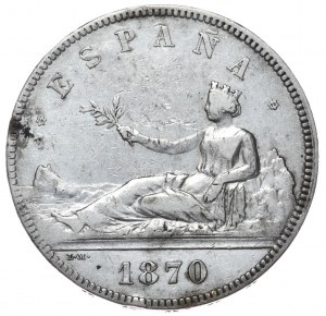 Spanien, 5 Pesetas, 1870.