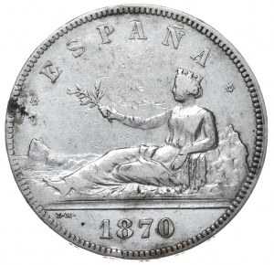 Espagne, 5 pesetas, 1870.