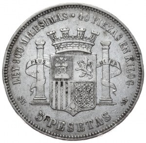 Espagne, 5 pesetas, 1870.