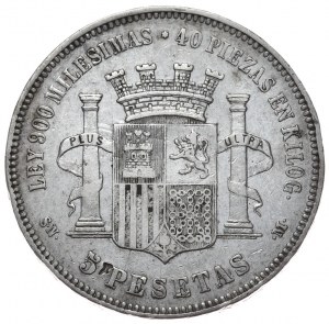 Španielsko, 5 pesiet, 1870.