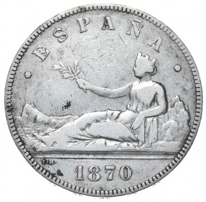 Spagna, 5 Pesetas, 1870.