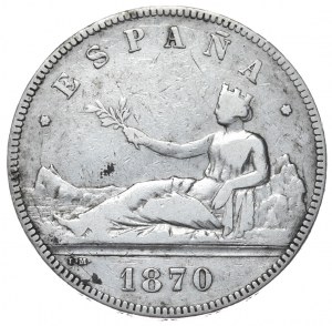 Espagne, 5 pesetas, 1870.