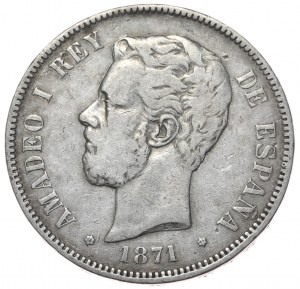 Spain, 5 Pesetas, 1871.