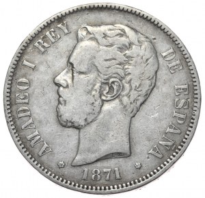 Španělsko, 5 peset, 1871.