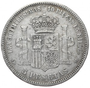 Španělsko, 5 peset, 1871.