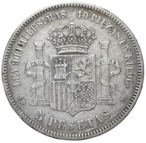 Espagne, 5 pesetas, 1871.
