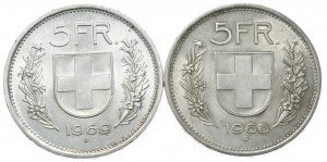 Switzerland, 5 Francs, 1966,1969. 2pc.