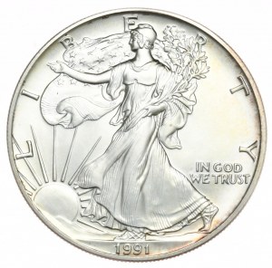 USA, 1 dolár, 1991, 1 oz, rýdze striebro