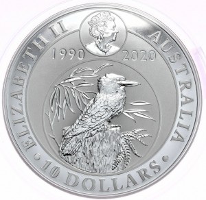 Austrália, Kookaburra, 2020, 10oz., 10 dolárov