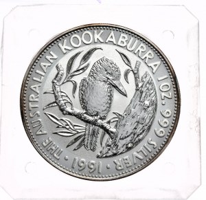 Austrália, Kookaburra, 1991, 1 oz., Ag 999
