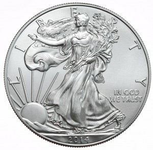 USA, 1 dolar, 2014, 1 oz, ryzí stříbro