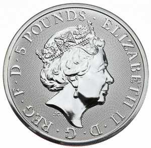 Regno Unito, 5 sterline, 2020, 2 once, Cavallo Bianco di Hannover.