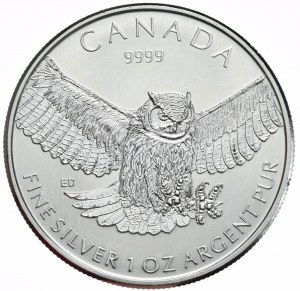 Kanada, 5 dolarů, 2015, Sova, 1oz.