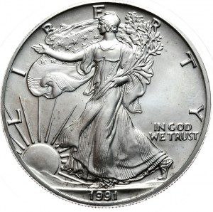 USA, Liberty Silver Eagle 1991 dollar, 1 oz, 999 AG once