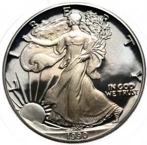 USA, 1 dolár, 1990, PROOF, 1 oz, rýdze striebro,