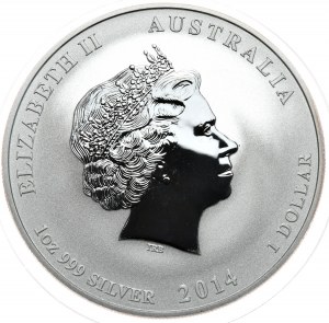 Australie, Année du cheval 2014, 1 oz, 1 oz Ag 999, Privy Mark lion