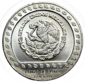 Mexiko, 100 dolarů 1992, aztécký bojovník, unce, 1 oz Ag 999