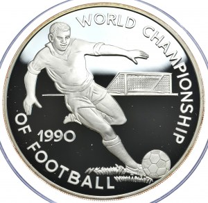 Jamajka, 100 dolarów 1990, MŚ w piłce nożnej Włochy 1990, 136 g, Ag 925