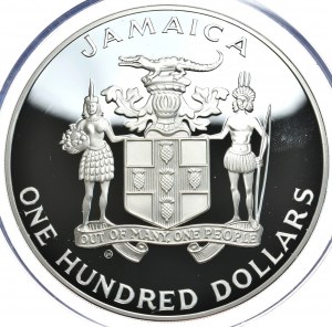 Jamaica, $100 1990, Italy 1990 World Cup, 136 g, Ag 925