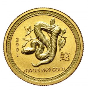 Australia, Lunar I, Year of the Snake, 1/10 oz Au, 2001